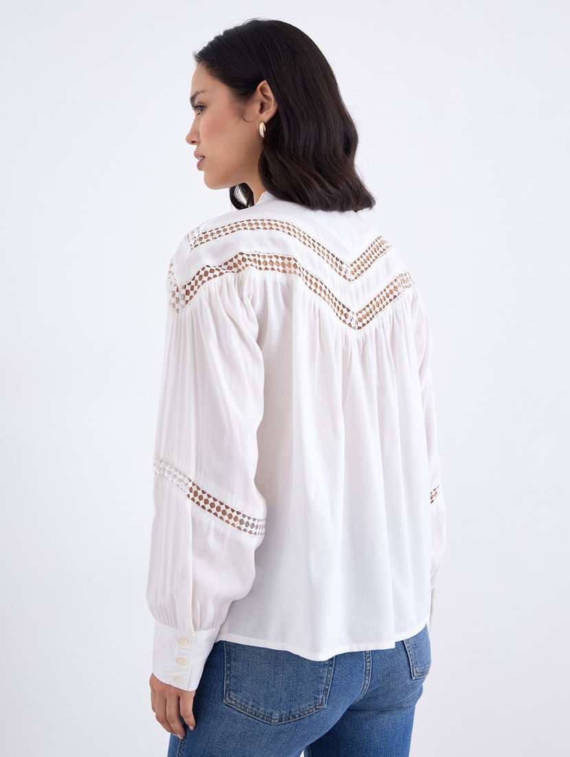 women white solid puff sleeve regular top - 22083460 -  Standard Image - 2