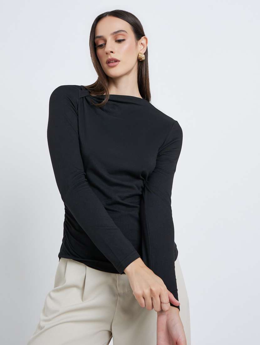women black solid long sleeve slim fit top - 22083461 - Zoom Image - 0