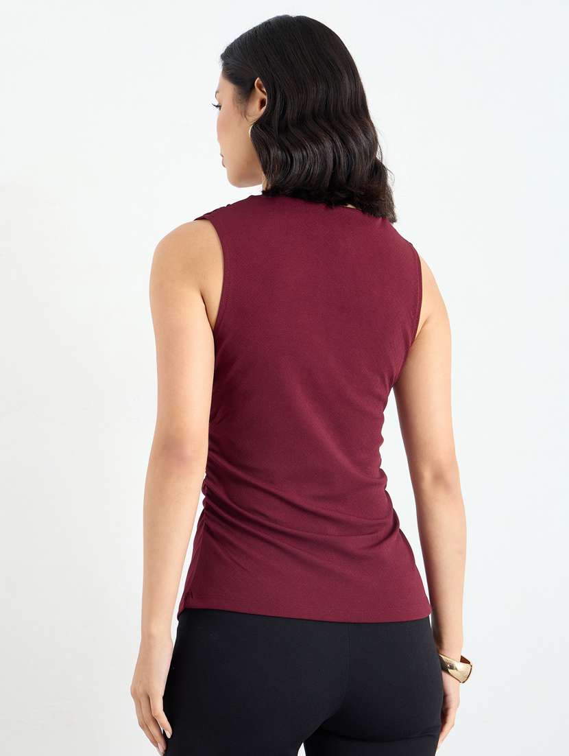 women maroon solid sleeveless slim fit top - 22083463 - Standard Image - 2