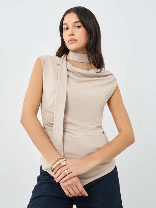 women solid cowl neck sleeveless top - 22083464 - Standard Image - 0