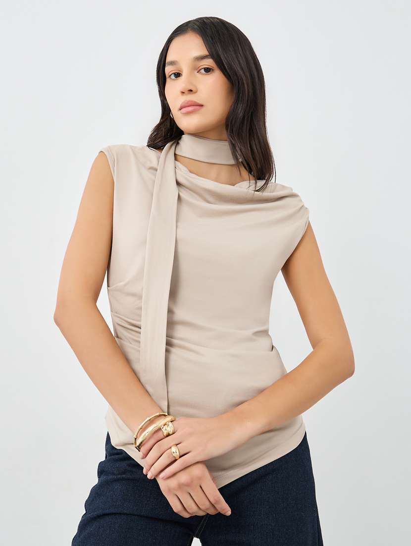 women solid cowl neck sleeveless top - 22083464 - Zoom Image - 0