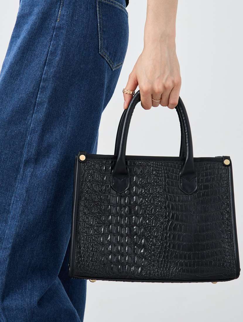 women black textured structured handbag - 22083477 - Standard Image - 7