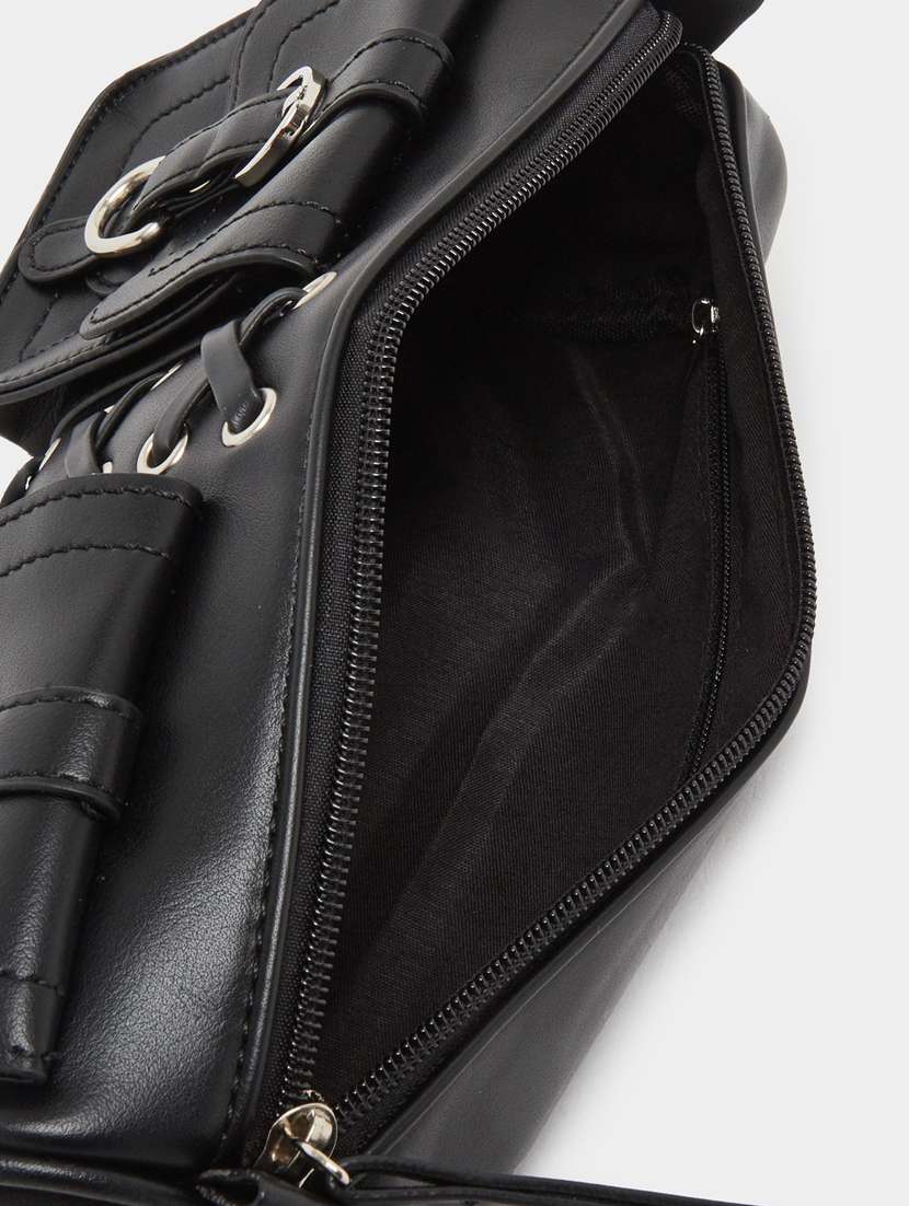 women black solid pu handbag - 22083478 - Standard Image - 2