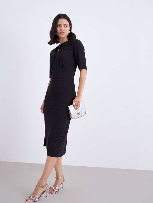 women black self designed puff sleeve sheath dress - 22083481 -  Standard Image - 0