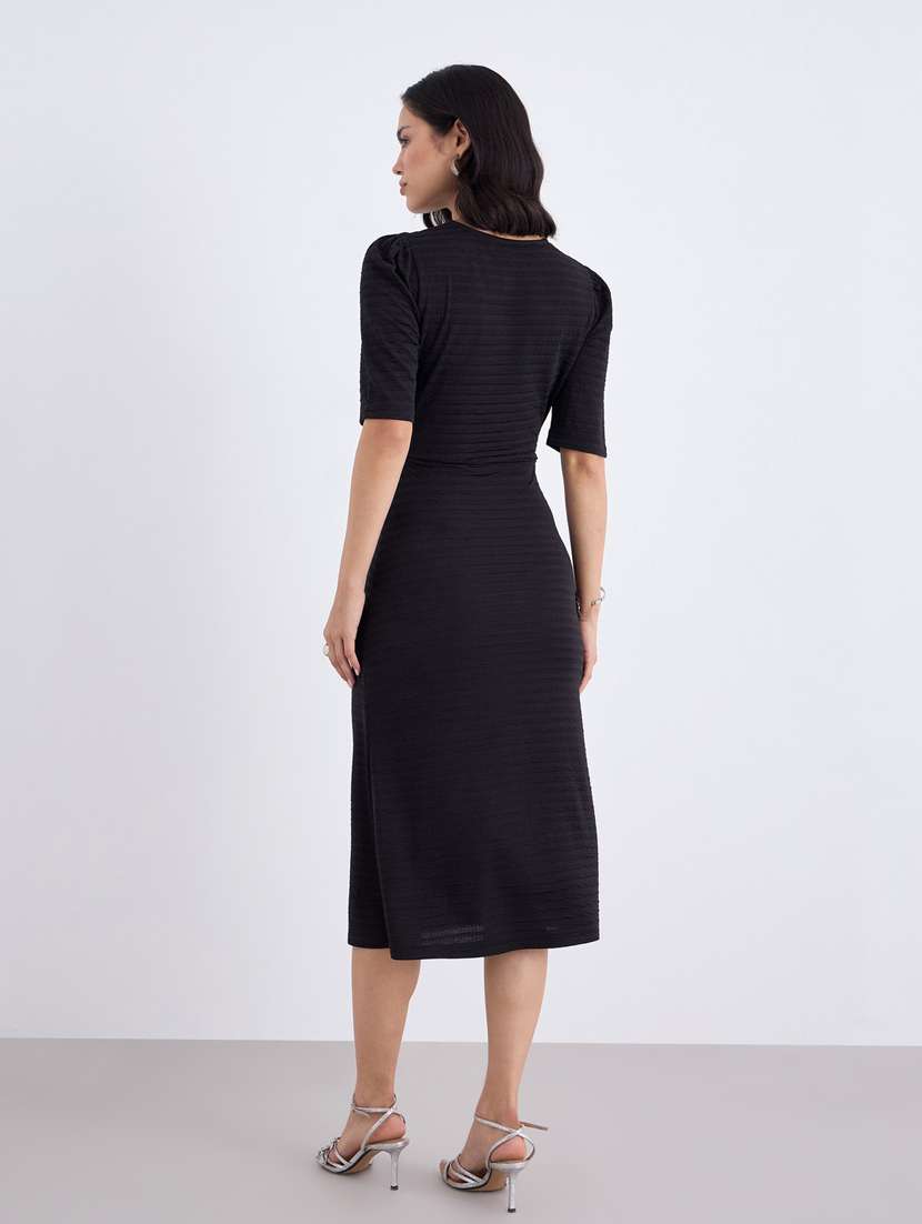 women black self designed puff sleeve sheath dress - 22083481 - Standard Image - 2