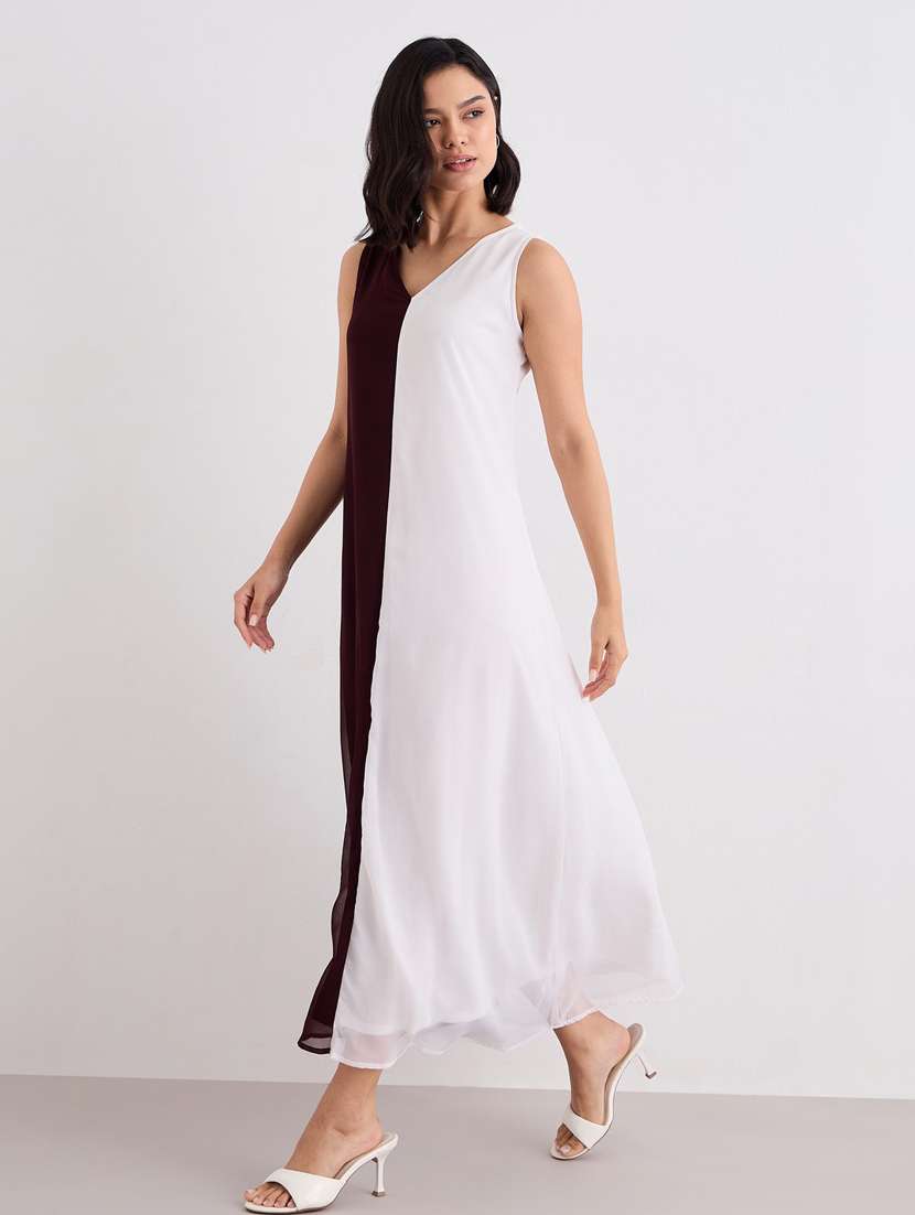 women color blocked sleeveless a-line dress - 22083483 - Standard Image - 2