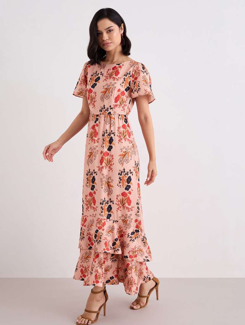women printed puff sleeve layered maxi dress - 22083494 - Standard Image - 2