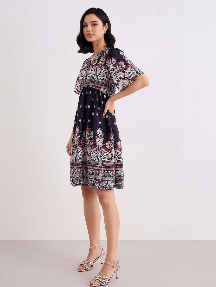 women printed bell sleeve a-line dress - 22083495 -  Standard Image - 2