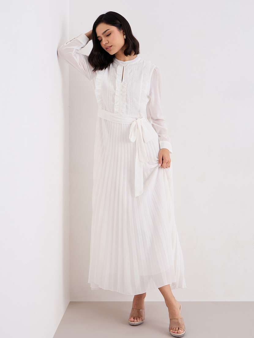 women white solid long sleeve fit & flare dress - 22083498 - Standard Image - 2