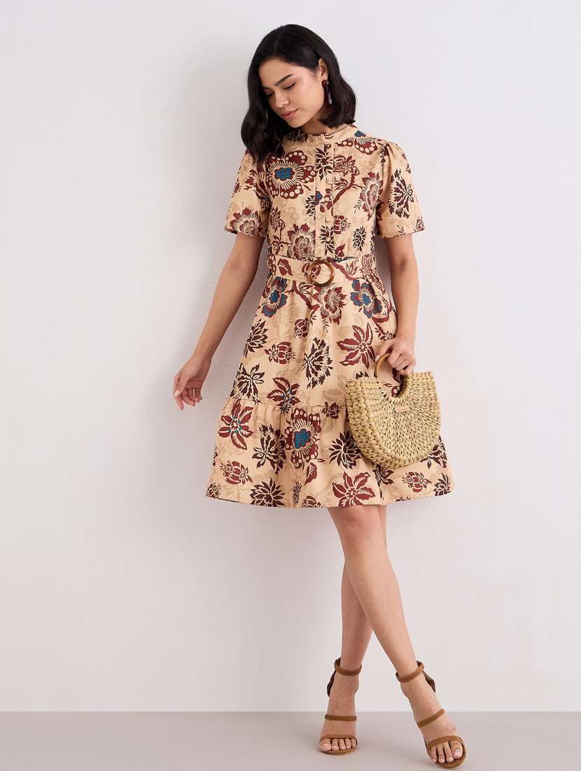 women printed puff sleeve tiered dress - 22083499 -  Zoom Image - 0