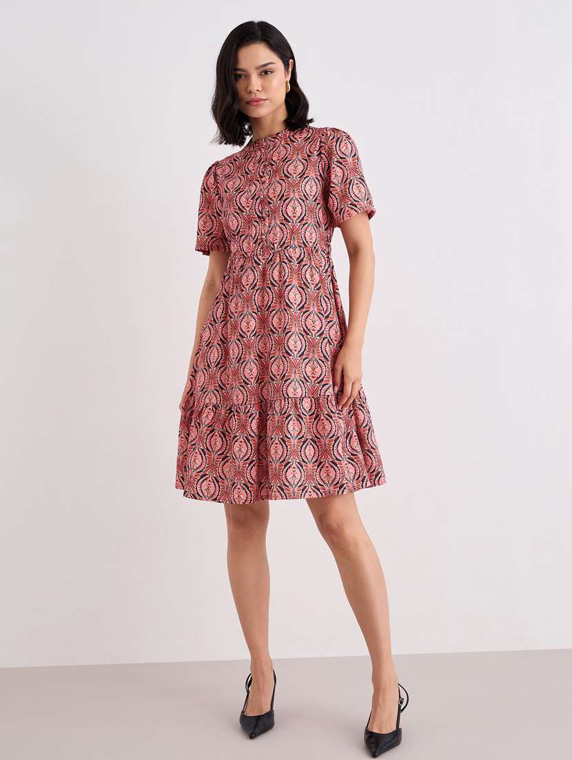 women printed puff sleeve tiered dress - 22083500 - Standard Image - 2