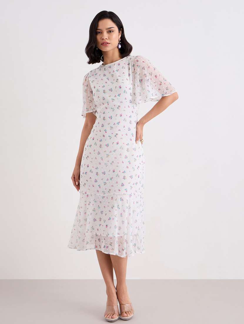 women floral print flared sleeve a-line dress - 22083503 - Standard Image - 2