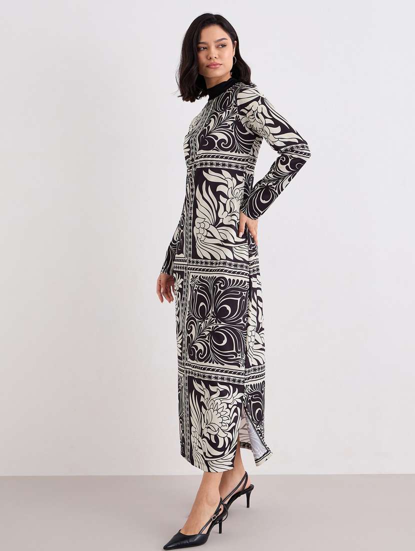 women printed mock neck long sleeve sheath  dress - 22083507 -  Standard Image - 2