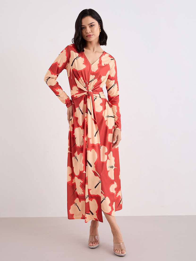 women printed long sleeve wrap maxi dress - 22083508 - Zoom Image - 0