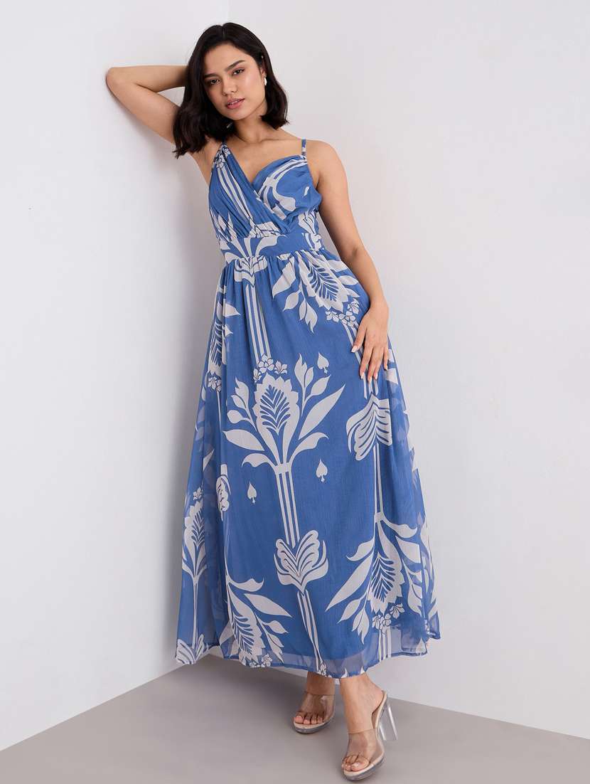 women printed shoulder strap fit & flare dress - 22083509 - Standard Image - 2