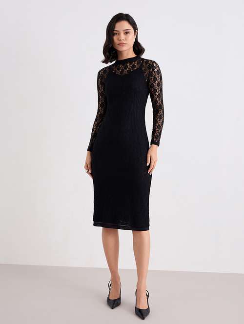 women black long sleeve lace dress with slip - 22083511 - Standard Image - 0