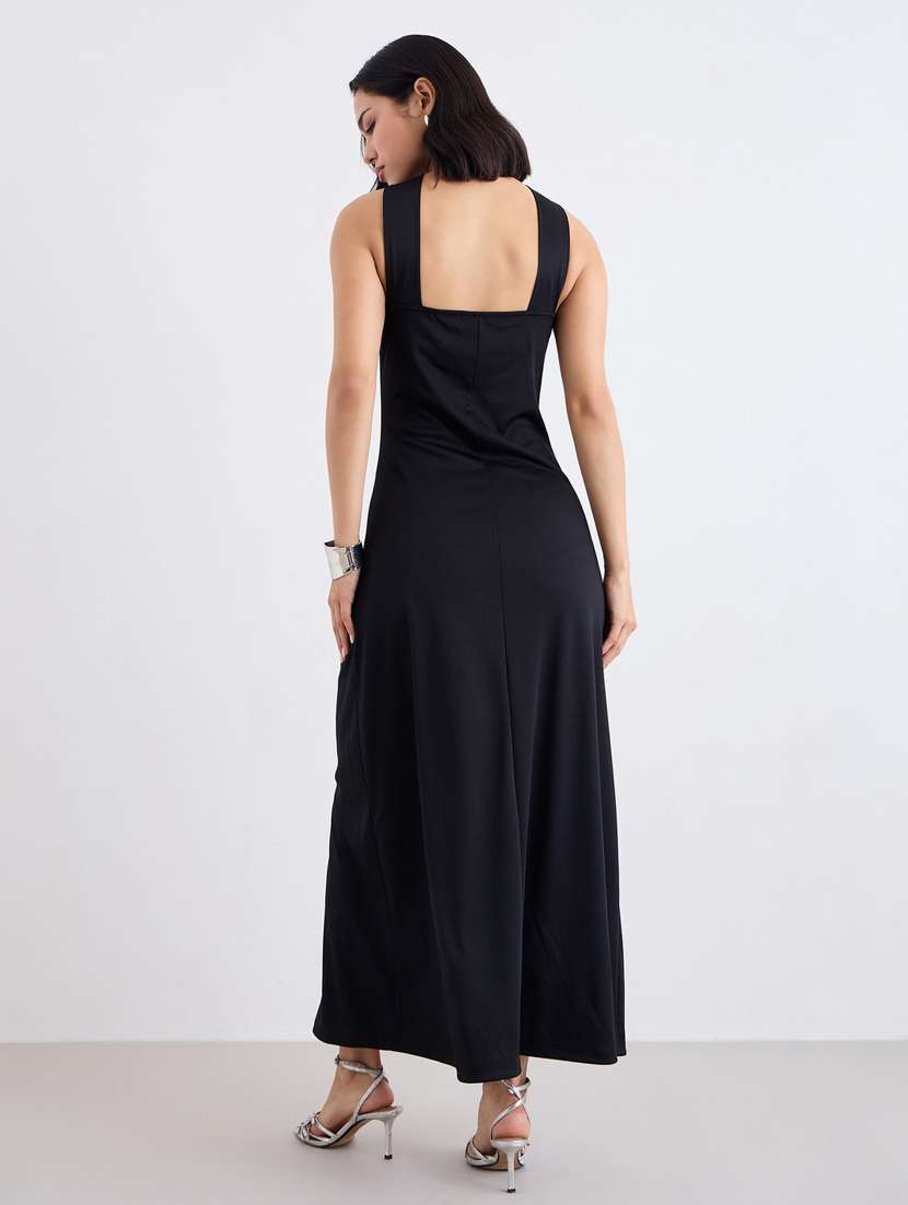 women black solid halter neck sleeveless a-line dress - 22083513 -  Standard Image - 2