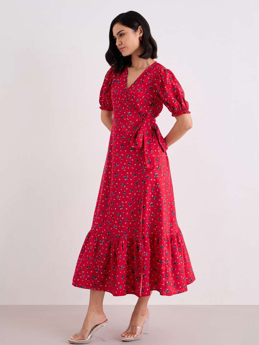 women floral printed puff sleeve tiered dress - 22083515 - Standard Image - 2
