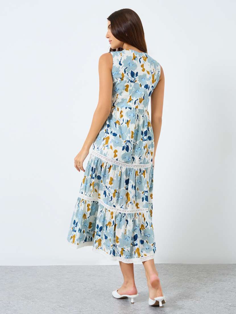women printed sleeveless  tiered dress - 22083516 -  Standard Image - 2