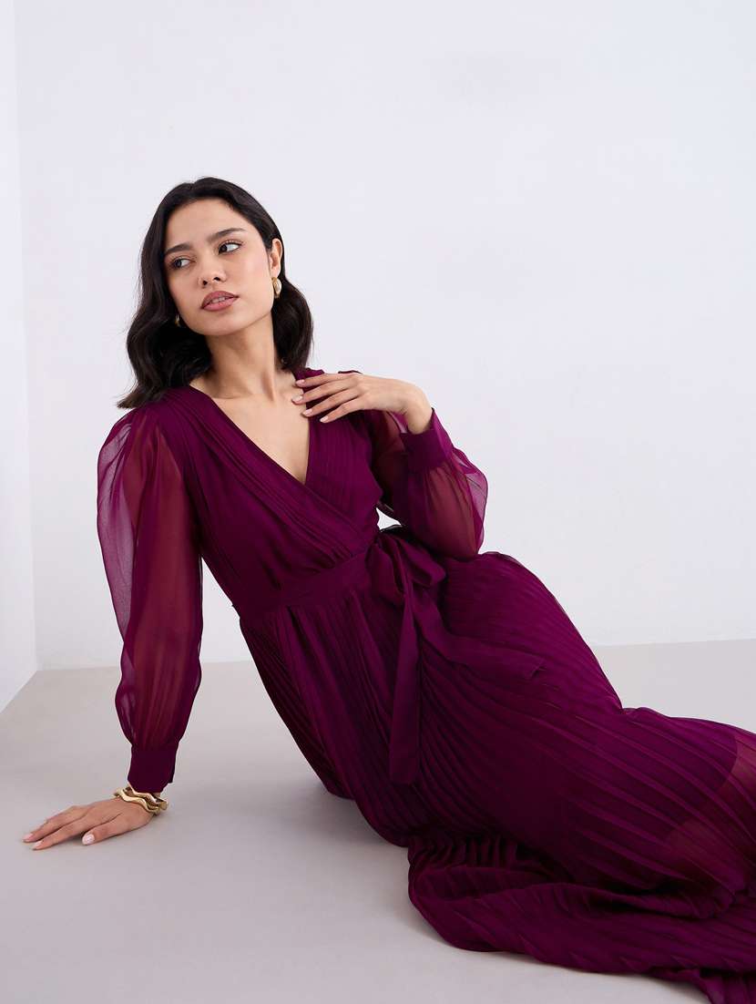 women solid puff sleeev a-line dress - 22083522 -  Standard Image - 2
