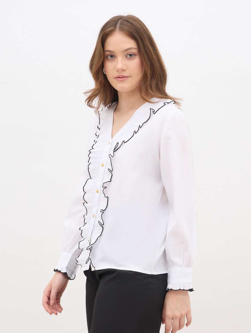 women white solid long sleeve regular shirt - 22083531 -  Standard Image - 2