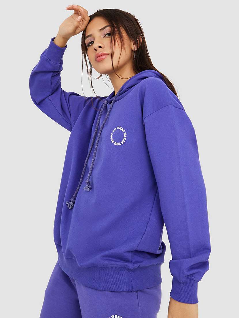 women solid long sleeve hooded sweatshirt