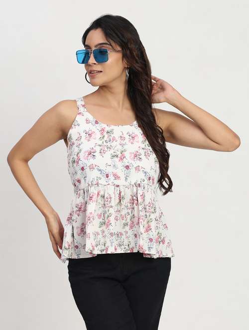 women printed shoulder strap peplum top - 22083588 - Standard Image - 0