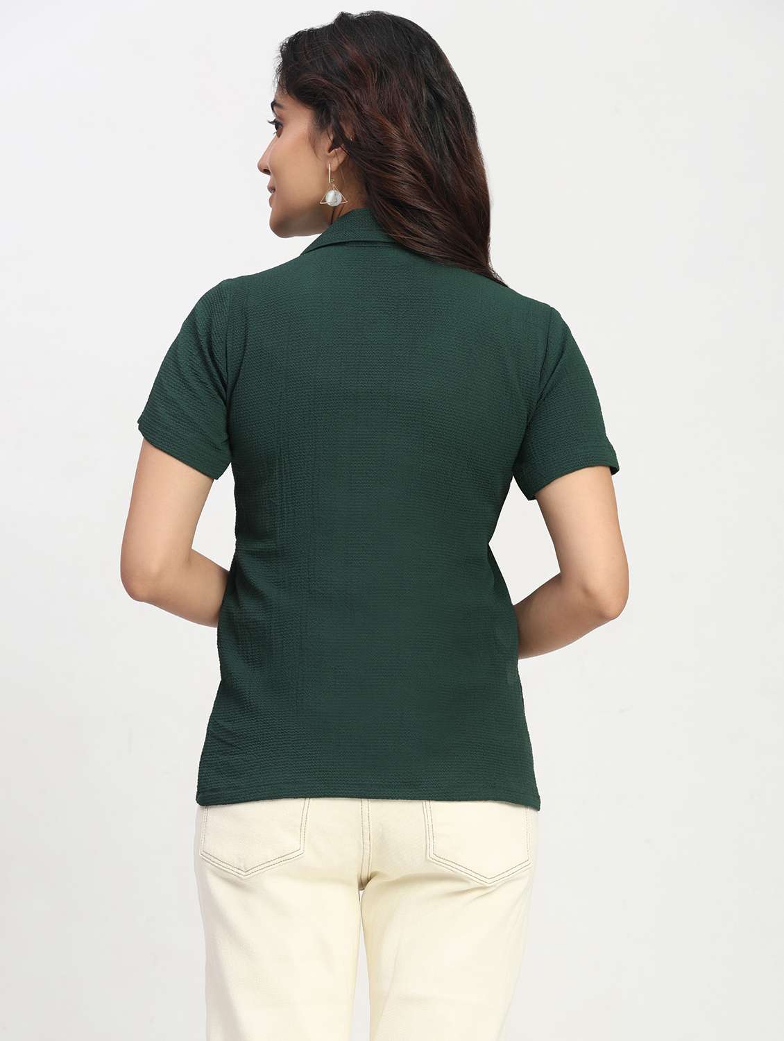 women solid short sleeve collared shirt - 22083593 - Standard Image - 2