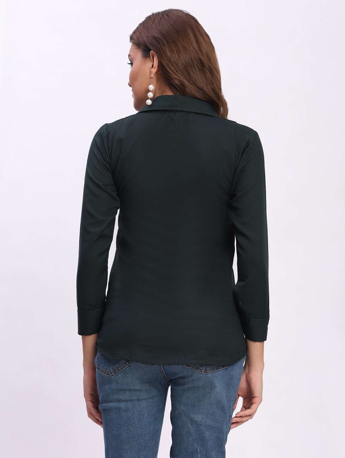 women solid three quarter sleeve collared shirt - 22083628 - Standard Image - 2