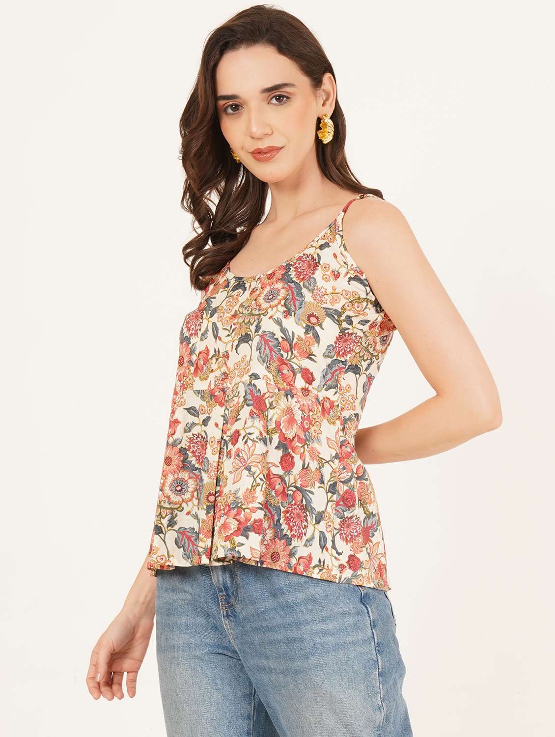 women printed shoulder strap peplum top - 22083633 - Standard Image - 2