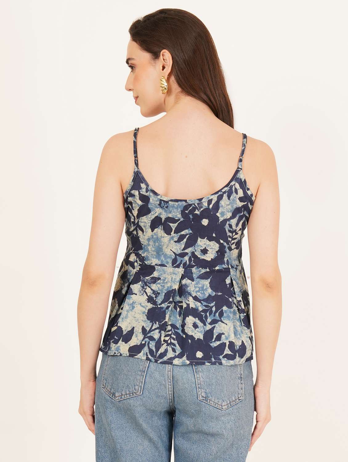 women printed shoulder strap peplum top - 22083634 - Standard Image - 2