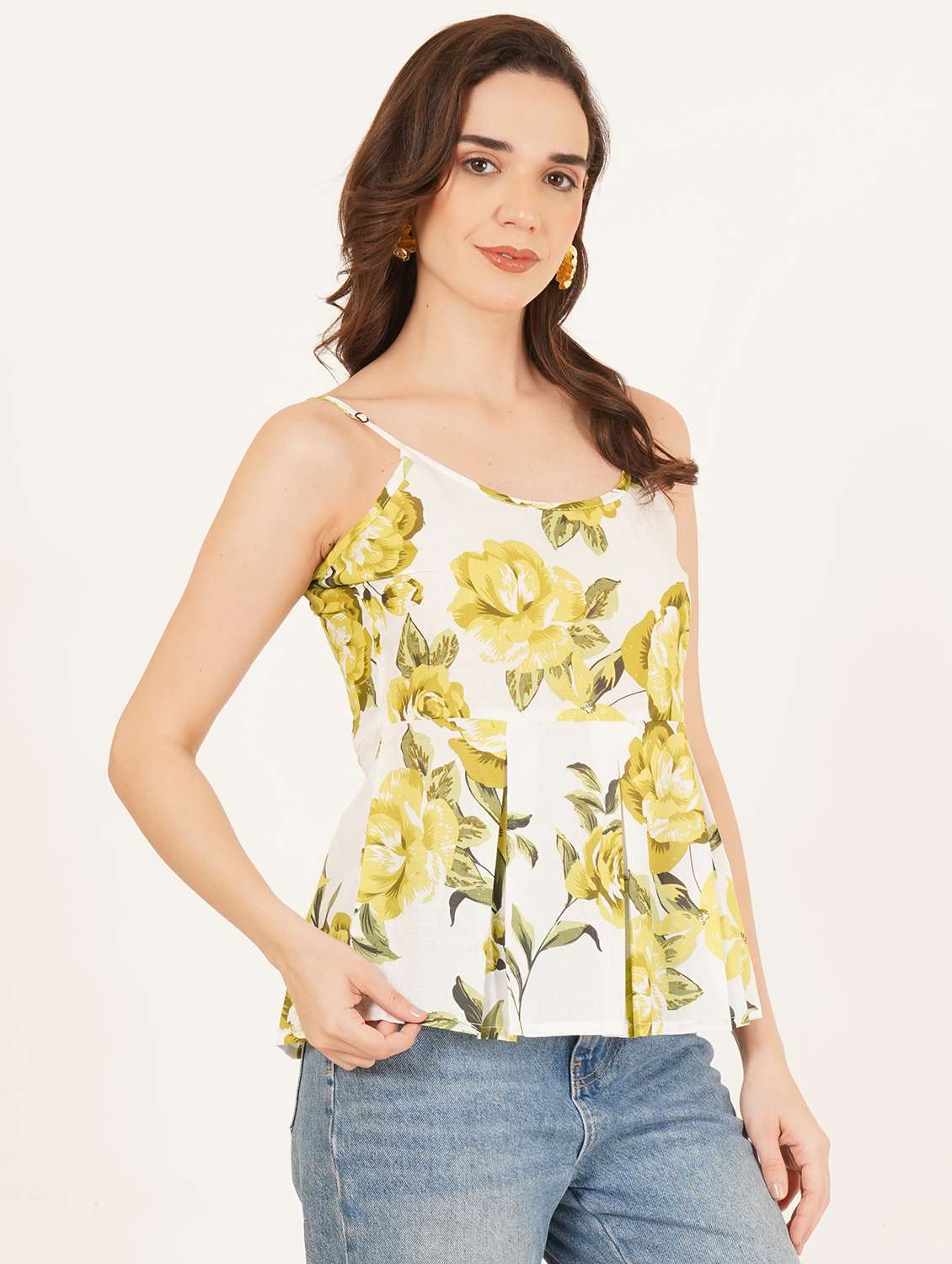women printed shoulder strap peplum top - 22083635 - Standard Image - 2