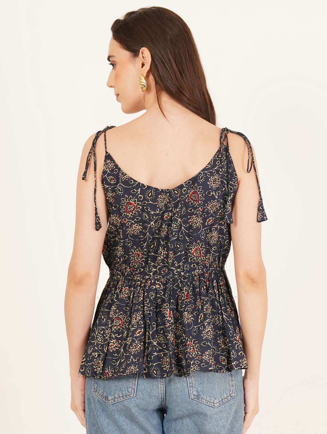 women printed shoulder strap peplum top - 22083638 -  Standard Image - 2