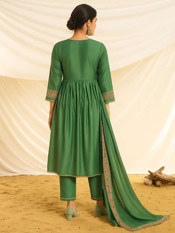 women embroidered three quarter sleeve kurta pant with dupatta set - 22083647 -  Standard Image - 2