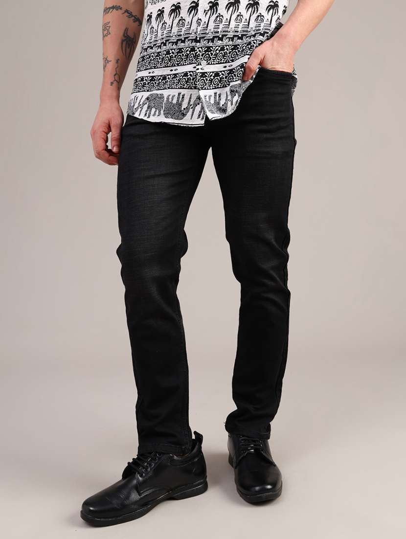 men washed mid rise full length slim fit jeans