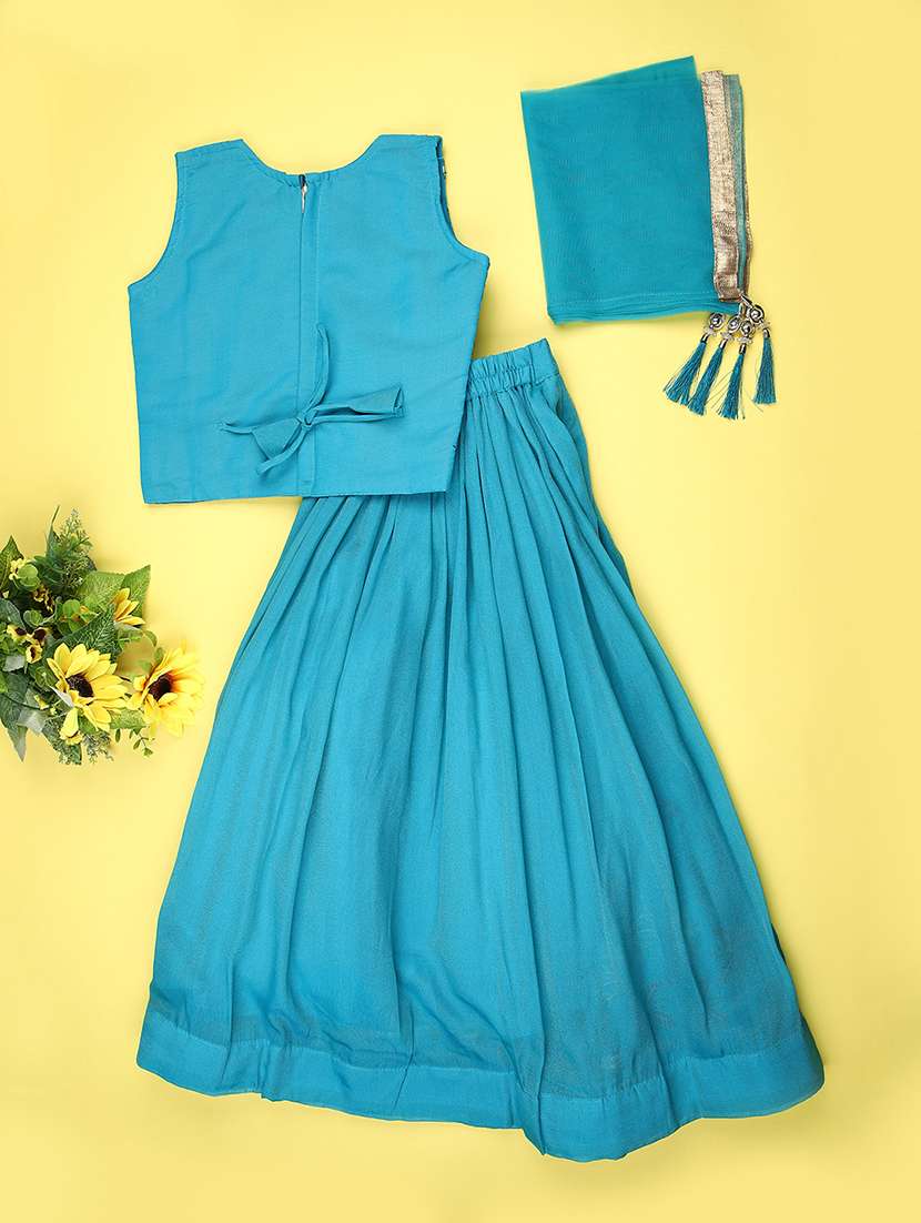 girls solid with work sleeveless lehenga choli set - 22083985 -  Standard Image - 2