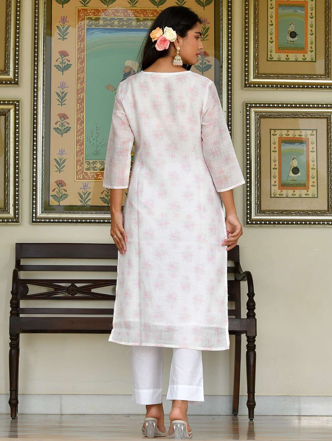 women floral three quarter sleeve kurta pant with dupatta set - 22083992 - Standard Image - 2
