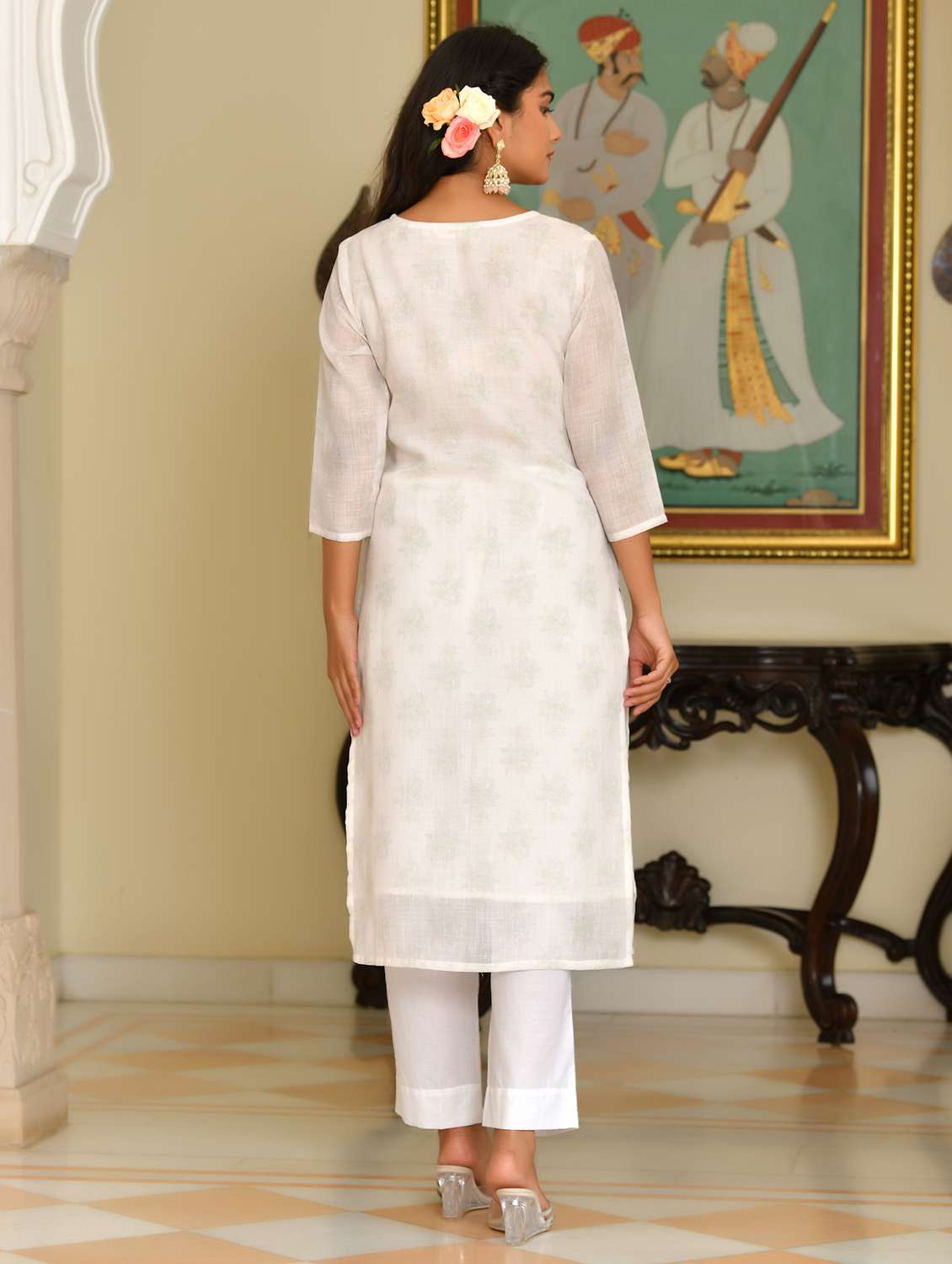 women floral three quarter sleeve kurta pant with dupatta set - 22083994 - Standard Image - 2
