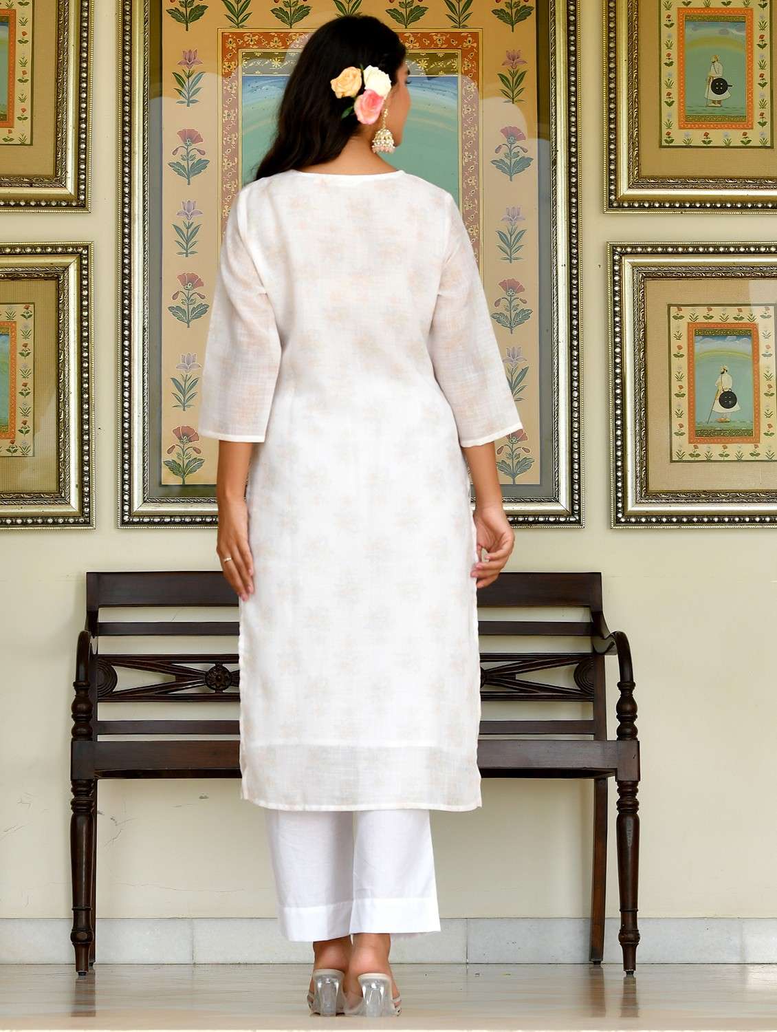 women floral three quarter sleeve kurta pant with dupatta set - 22083995 - Standard Image - 2