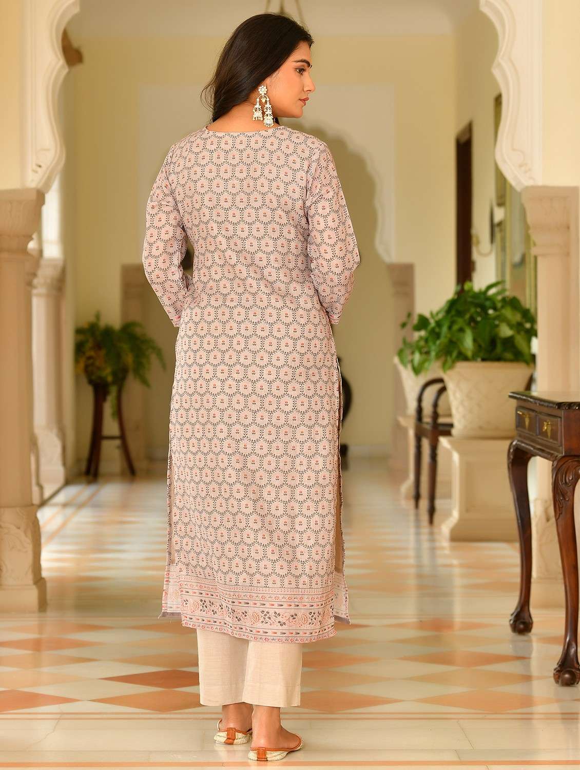 women floral three quarter sleeve kurta pant with dupatta set - 22083996 - Standard Image - 2