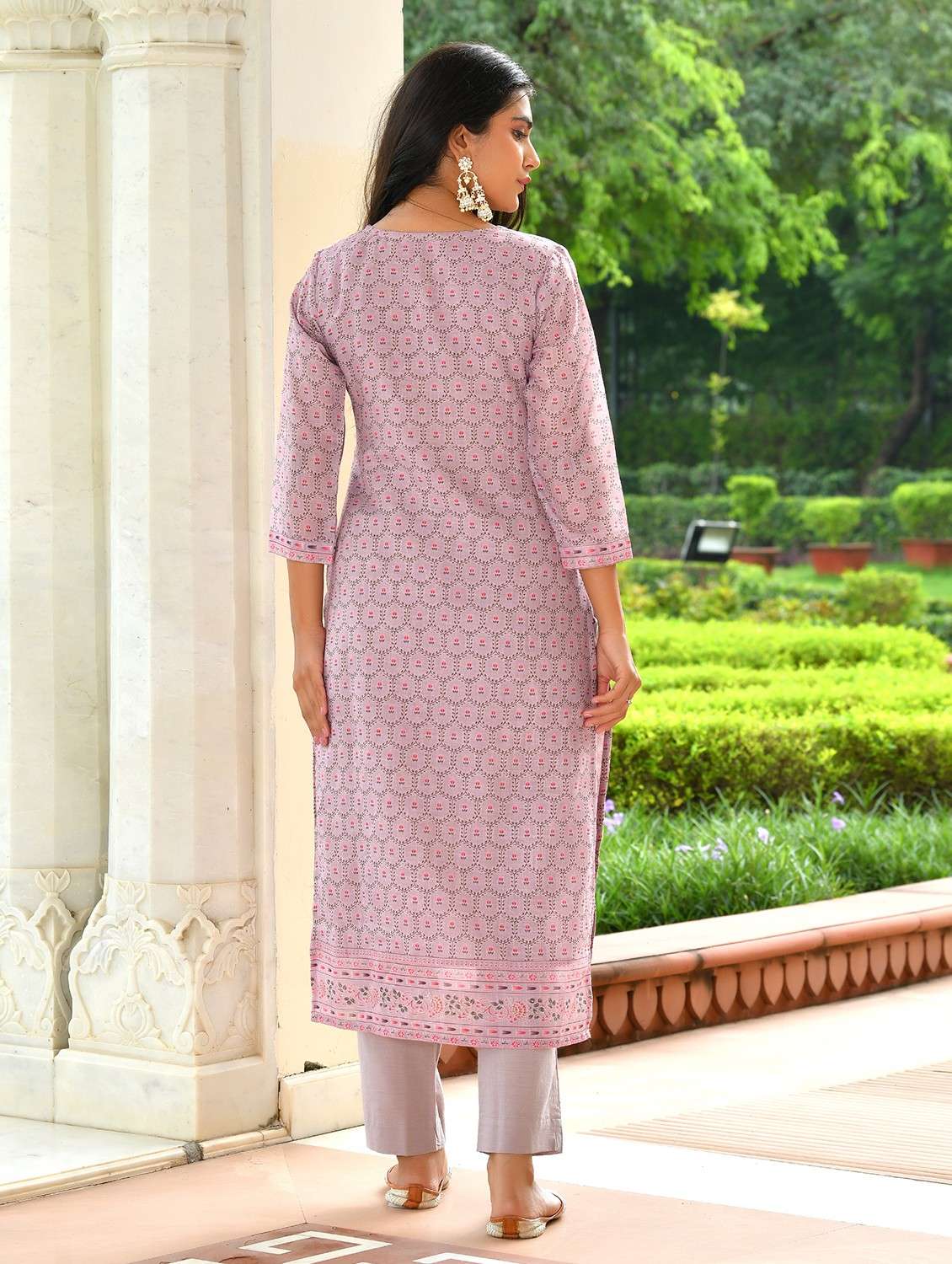 women floral three quarter sleeve kurta pant with dupatta set - 22083998 - Standard Image - 2