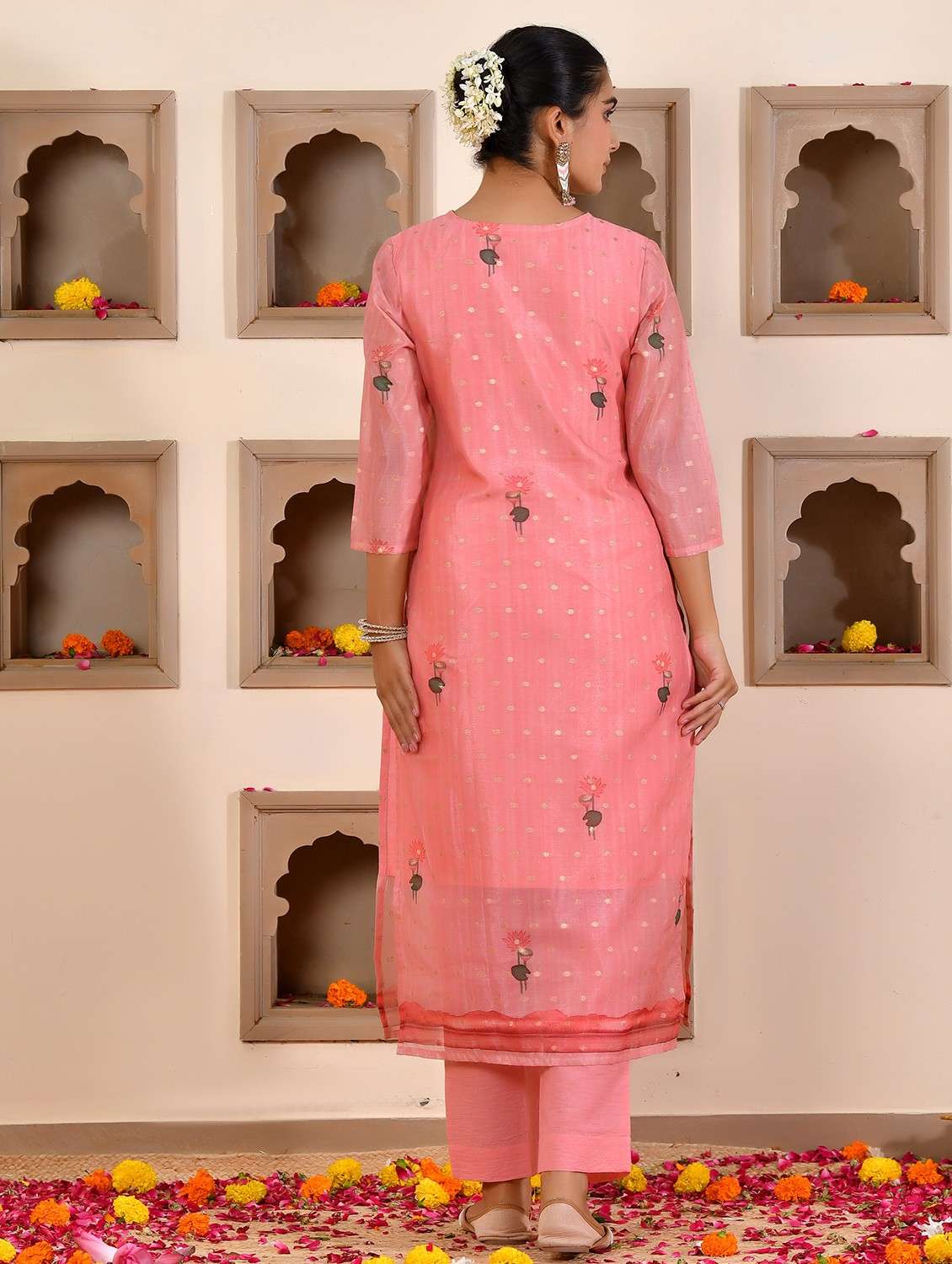 women floral three quarter sleeve kurta pant with dupatta set - 22084001 -  Standard Image - 2