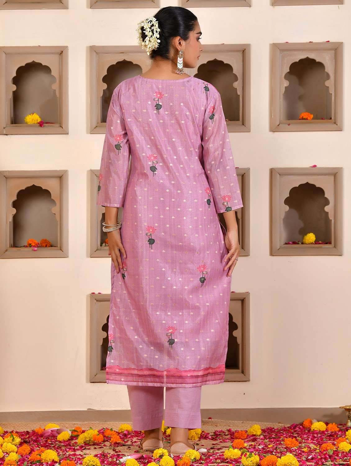 women floral three quarter sleeve kurta pant with dupatta set - 22084002 -  Standard Image - 2