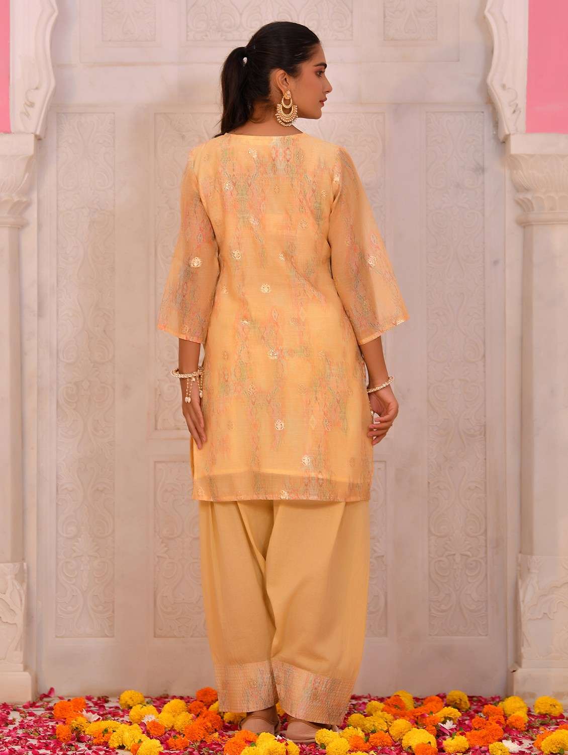women self design three quarter sleeve kurta salwar with dupatta set - 22084019 - Standard Image - 2