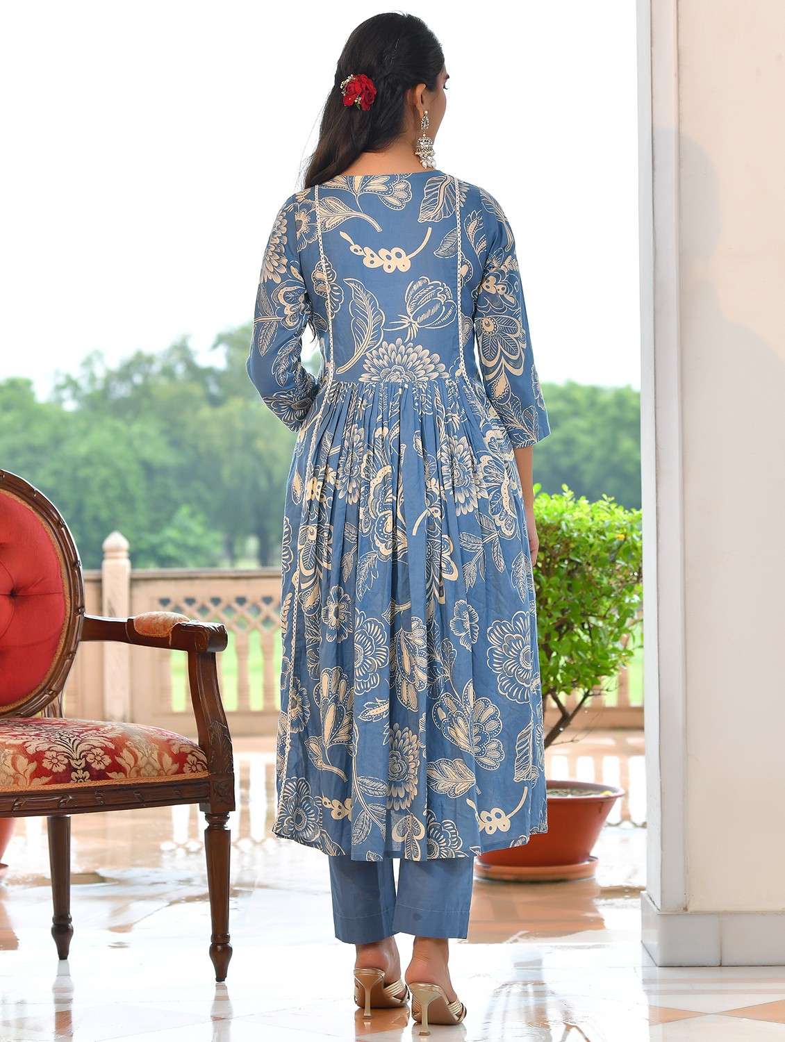 women floral printed three quarter sleeve kurta pant with dupatta set - 22084023 - Standard Image - 2