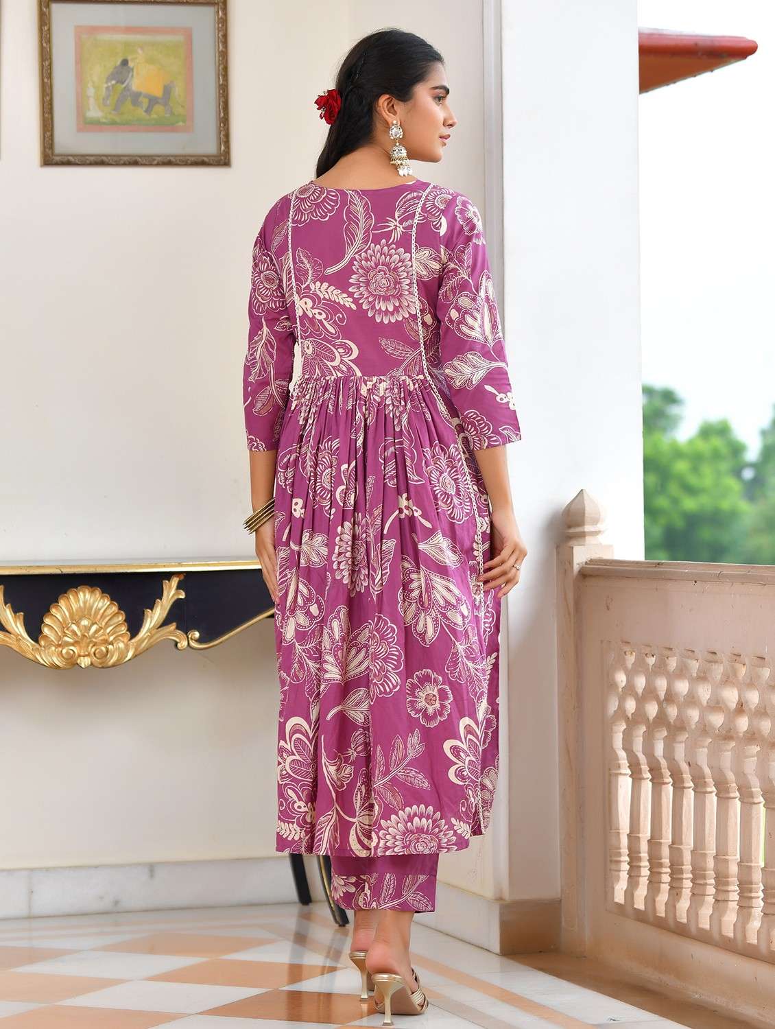 women floral printed three quarter sleeve kurta pant with dupatta set - 22084024 - Standard Image - 2