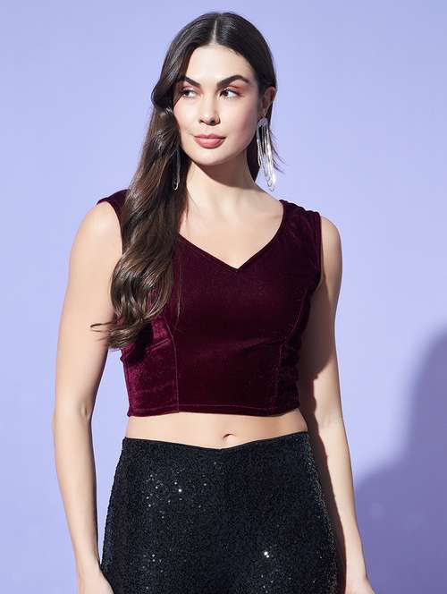 velvet blouse sleeveless v-neck festive wear - 22084029 -  Standard Image - 0