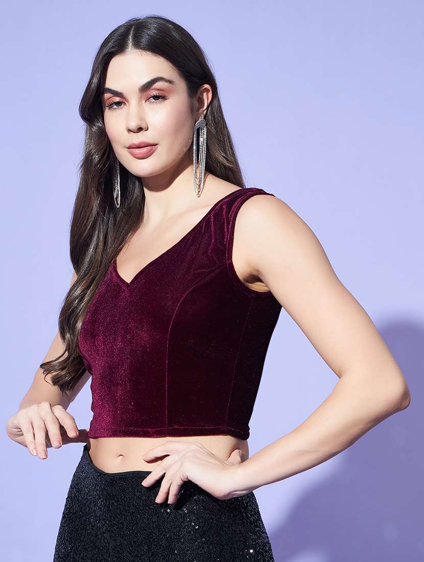 velvet blouse sleeveless v-neck festive wear - 22084029 - Standard Image - 2