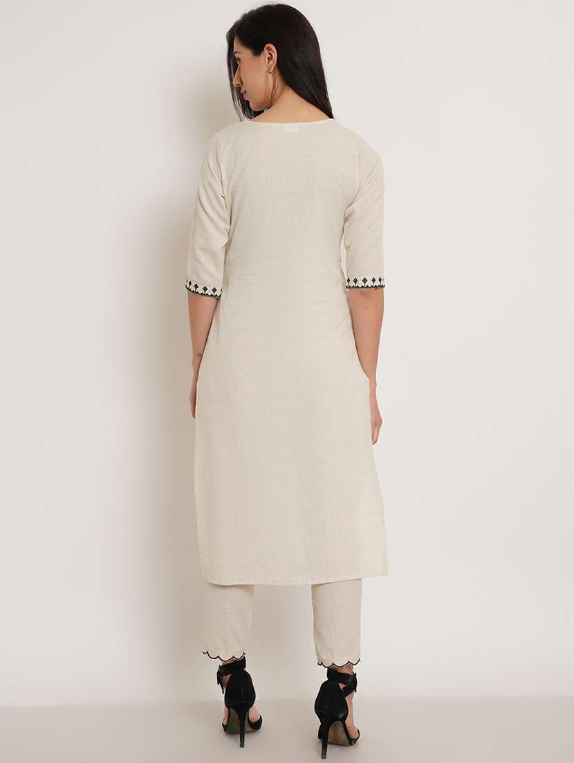 women embroidered three quarter sleeve kurta pant set - 22084036 -  Standard Image - 2