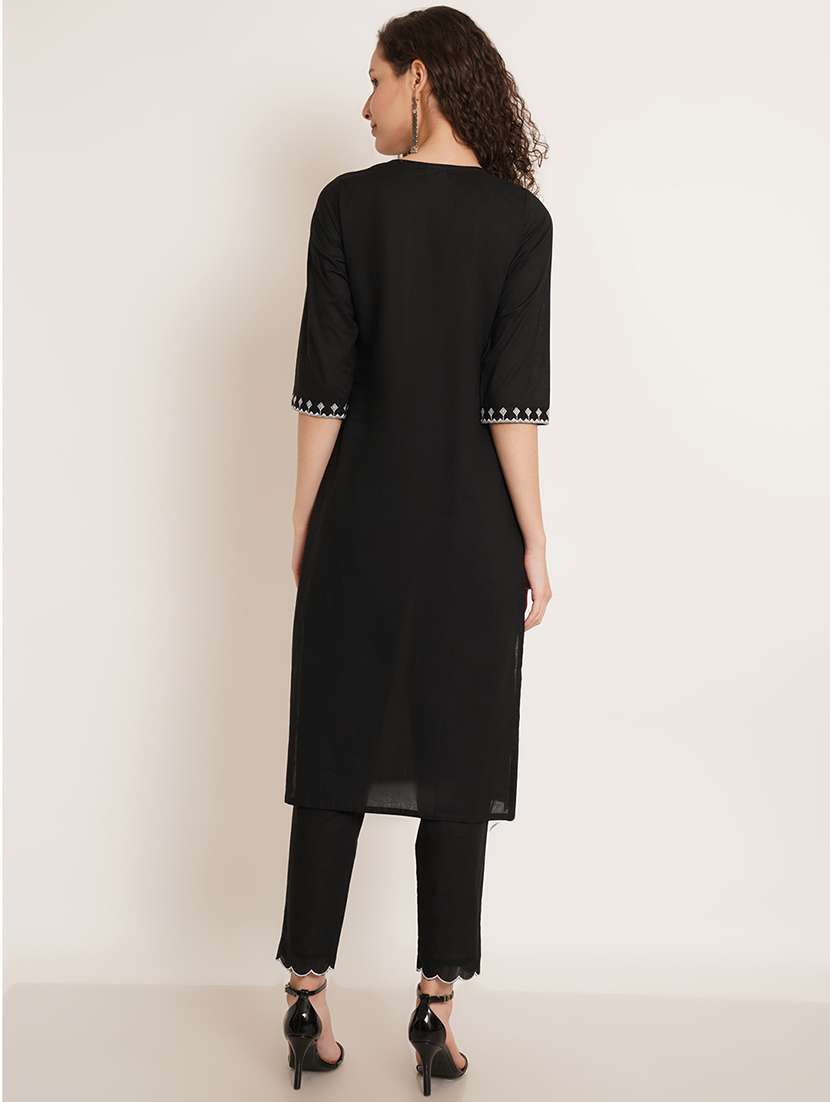 women embroidered three quarter sleeve kurta pant set - 22084037 -  Standard Image - 2